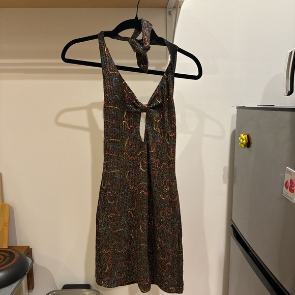 Urban Outfitters Dresses & Skirts - Urban Outfitters Black Sparkle One-Shoulder Mini Dress with Multicolor Threads